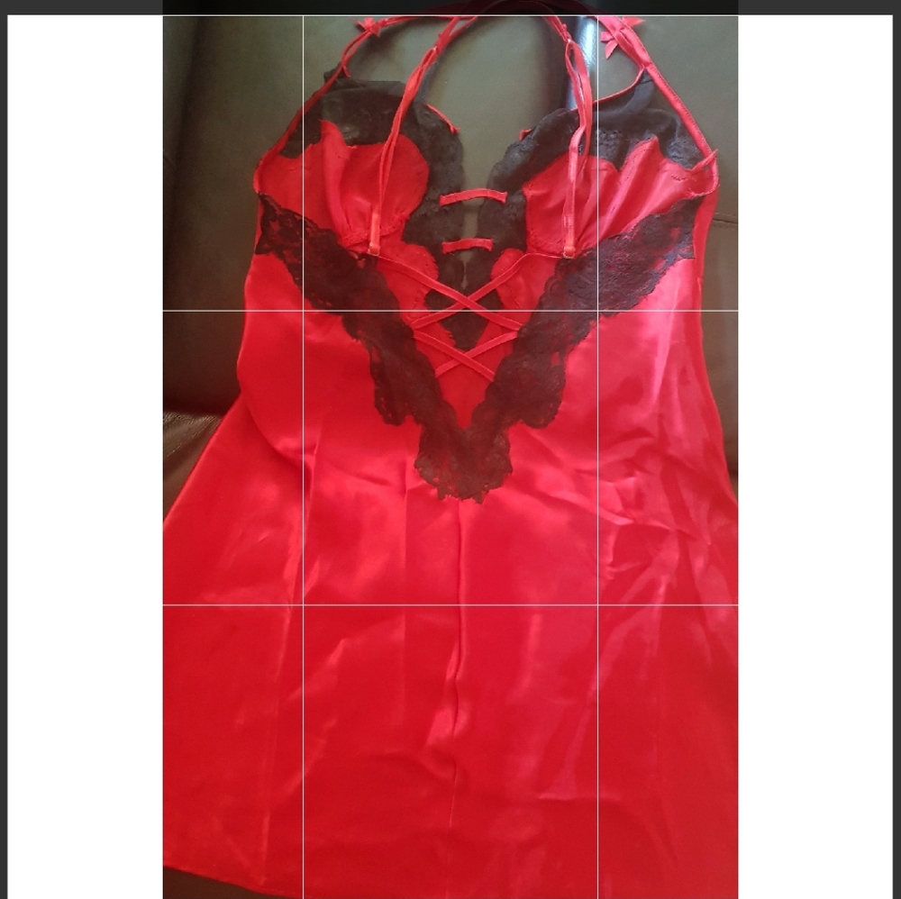 Fredericks Of Hollywood Red Chemise Babydoll Slip Gem